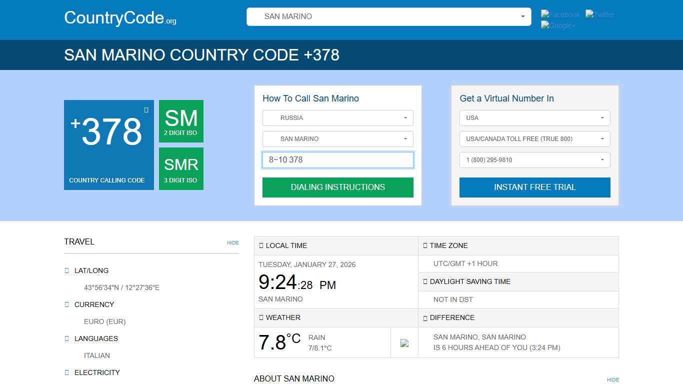 CountryCode.org: San Marino Country Code 378 Country Code SM